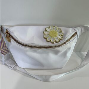 Stoney Clover Lane White Crossbody Belt Bag with Daisy Accent